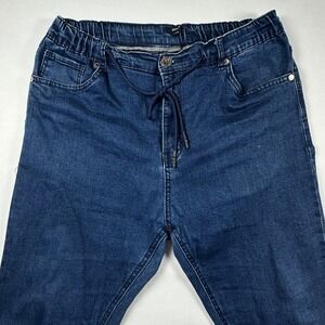 Crocker Mens Denim Joggers Dark Blue Elastic Drawstring Waist Jeans Size 36